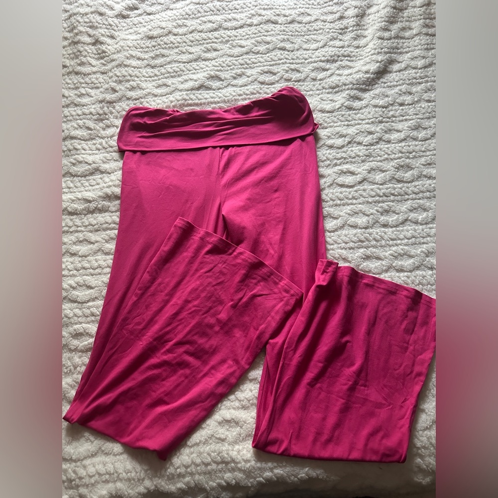 Hot pink Wide-Leg Foldover Waist Pants